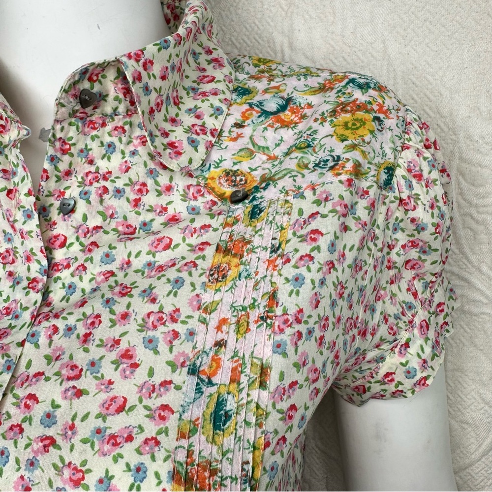Custo Barcelona VTG Cotton Button Down Floral Short Sleeve Blouse